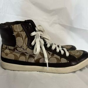Coach Ellis High Top Sneaker Canvas Leather brown women’s size 9